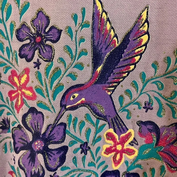 Haband Hummingbird Floral Glitter Sweater Light Purple Collared Pink Blue Knit - Picture 5 of 12